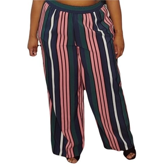 Eloquii | Women's Pink and Green Striped Wide Leg Pants or Slacks (Size 16) - Picture 10 of 10